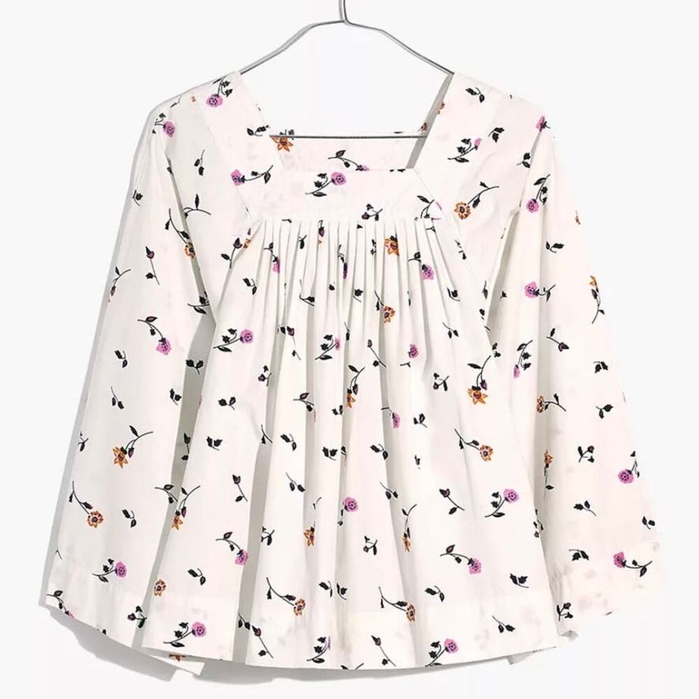 Madewell Square Neck Long Sleeve Top in Sweet Blossoms Flower Print